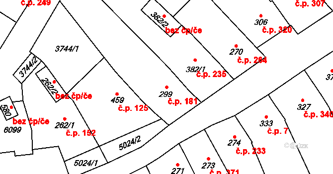 Popovice 181 na parcele st. 299 v KÚ Popovice u Uherského Hradiště, Katastrální mapa