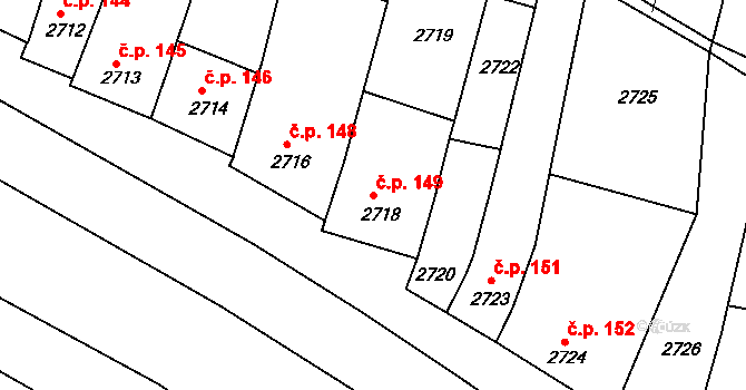 Kunovice 149 na parcele st. 2718 v KÚ Kunovice u Uherského Hradiště, Katastrální mapa