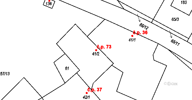 Řestoky 73 na parcele st. 41/2 v KÚ Řestoky, Katastrální mapa
