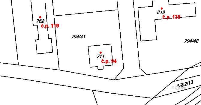 Halouny 94, Svinaře na parcele st. 711 v KÚ Svinaře, Katastrální mapa
