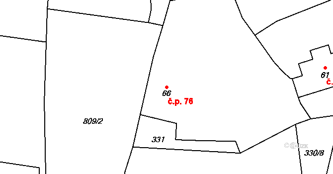 Svratouch 76 na parcele st. 66 v KÚ Svratouch, Katastrální mapa