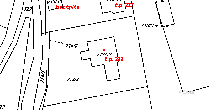 Sebuzín 232, Ústí nad Labem na parcele st. 713/13 v KÚ Sebuzín, Katastrální mapa