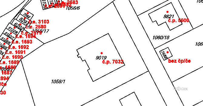 Zlín 7032 na parcele st. 9019 v KÚ Zlín, Katastrální mapa