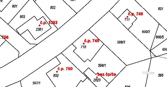 Neratovice 749 na parcele st. 710 v KÚ Neratovice, Katastrální mapa