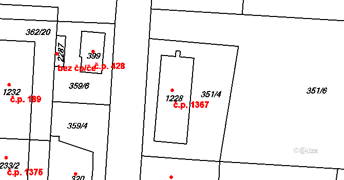 Neratovice 1367 na parcele st. 1228 v KÚ Neratovice, Katastrální mapa