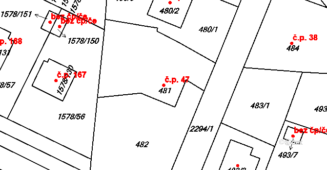 Malé Předměstí 47, Horšovský Týn na parcele st. 481 v KÚ Horšovský Týn, Katastrální mapa
