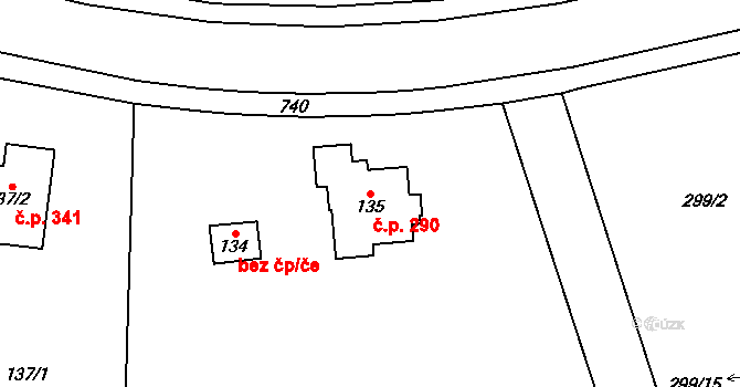Josefov 290, Jaroměř na parcele st. 135 v KÚ Josefov u Jaroměře, Katastrální mapa