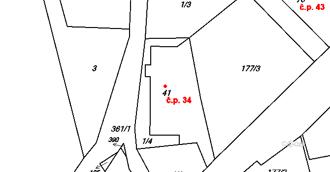 Jestřebí 34 na parcele st. 41 v KÚ Jestřebí nad Metují, Katastrální mapa