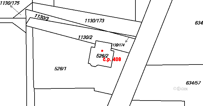 Oldřišov 408 na parcele st. 526/2 v KÚ Oldřišov, Katastrální mapa