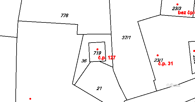 Libřice 127 na parcele st. 719 v KÚ Libřice, Katastrální mapa