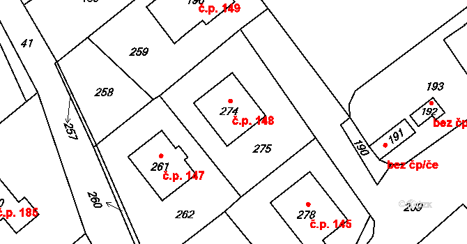 Olbramice 148 na parcele st. 274 v KÚ Olbramice, Katastrální mapa