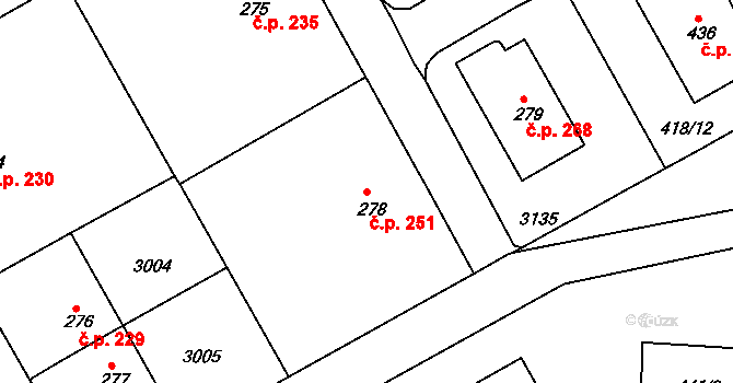 Velešín 251 na parcele st. 278 v KÚ Velešín, Katastrální mapa