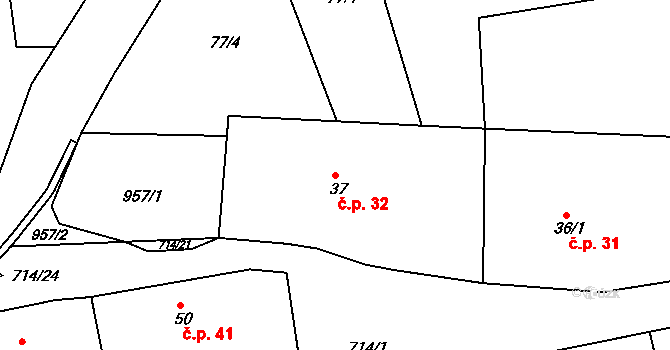 Lipovka 32, Rychnov nad Kněžnou na parcele st. 37 v KÚ Lipovka u Rychnova nad Kněžnou, Katastrální mapa