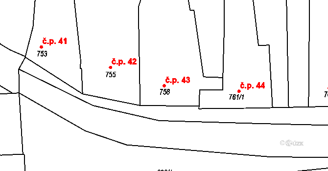 Oleksovice 43 na parcele st. 758 v KÚ Oleksovice, Katastrální mapa