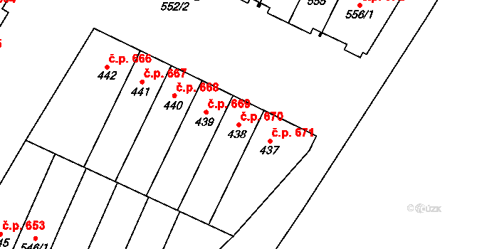 Přímětice 670, Znojmo na parcele st. 438 v KÚ Přímětice, Katastrální mapa