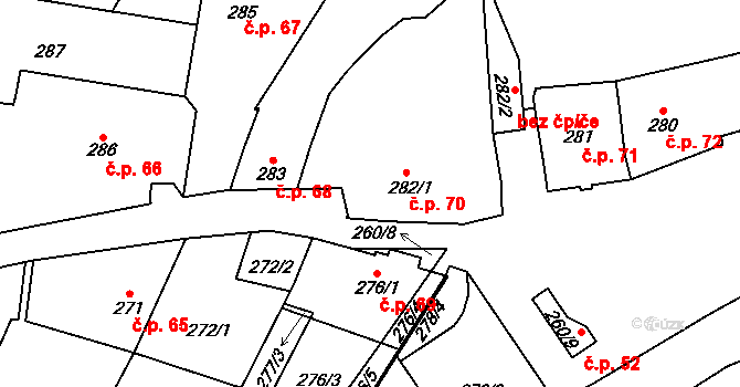 Suchohrdly 70 na parcele st. 282/1 v KÚ Suchohrdly u Znojma, Katastrální mapa