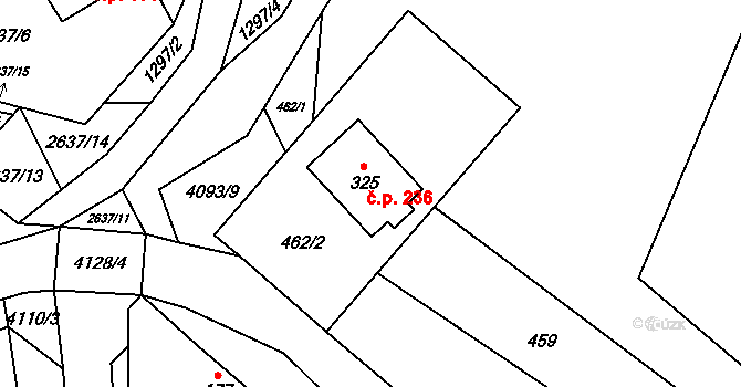 Trstěnice 236 na parcele st. 325 v KÚ Trstěnice u Moravského Krumlova, Katastrální mapa