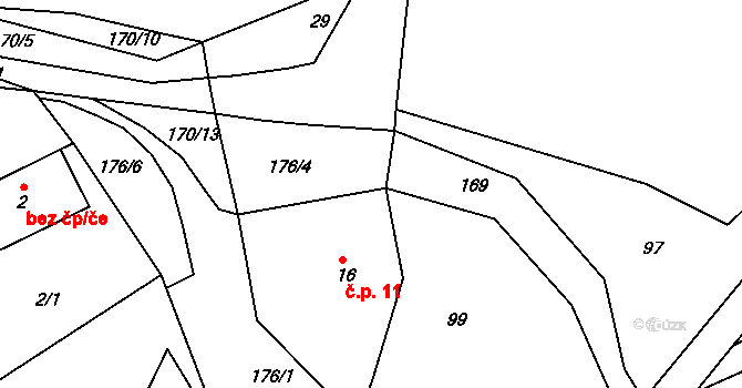 Chlístovice 11, Pertoltice na parcele st. 16 v KÚ Chlístovice u Pertoltic, Katastrální mapa