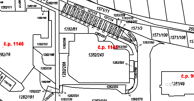 Bučovice 1145 na parcele st. 1282/243 v KÚ Bučovice, Katastrální mapa