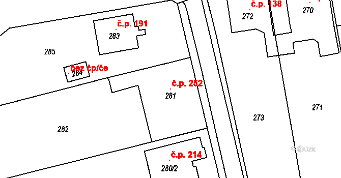 Klepačov 252, Blansko na parcele st. 281 v KÚ Klepačov, Katastrální mapa