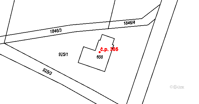 Guty 305, Třinec na parcele st. 608 v KÚ Guty, Katastrální mapa