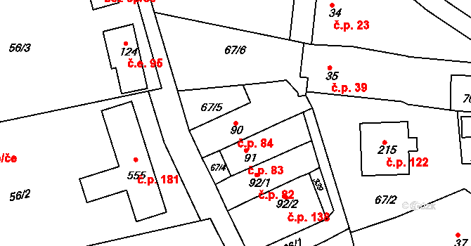 Rantířov 84 na parcele st. 90 v KÚ Rantířov, Katastrální mapa