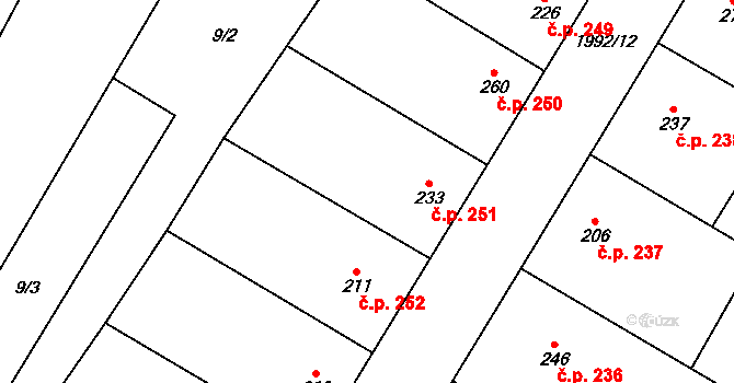 Louka 251 na parcele st. 233 v KÚ Louka u Ostrohu, Katastrální mapa