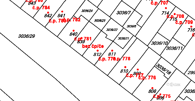 Kyjov 779 na parcele st. 812 v KÚ Kyjov, Katastrální mapa