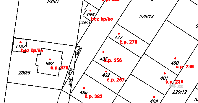 Humny 256, Pchery na parcele st. 433 v KÚ Pchery, Katastrální mapa