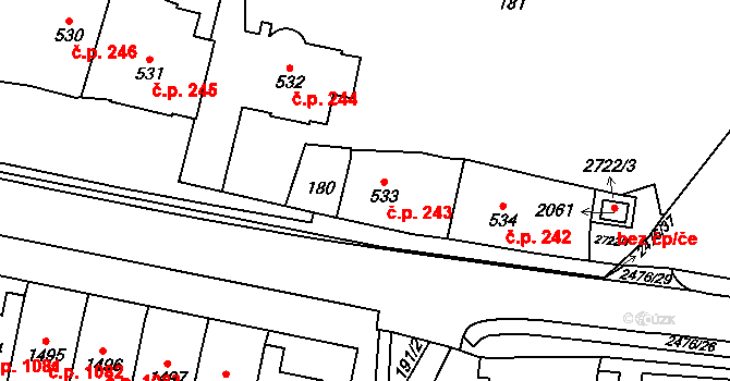 Polná 243 na parcele st. 533 v KÚ Polná, Katastrální mapa