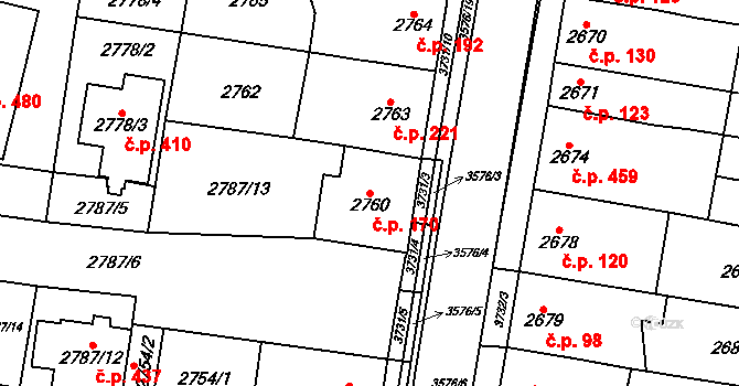 Nosálovice 170, Vyškov na parcele st. 2760 v KÚ Vyškov, Katastrální mapa