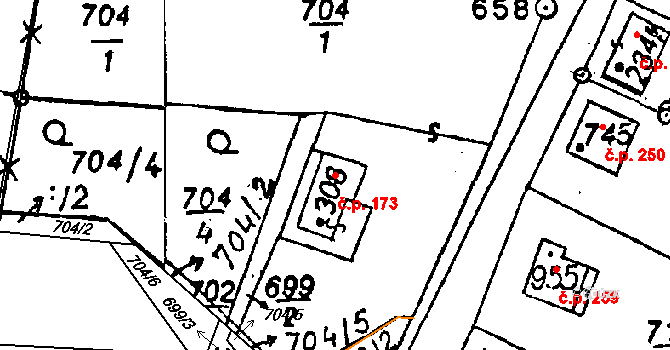 Poříčí nad Sázavou 173 na parcele st. 308 v KÚ Poříčí nad Sázavou, Katastrální mapa