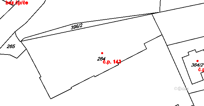 Libušín 143 na parcele st. 264 v KÚ Libušín, Katastrální mapa