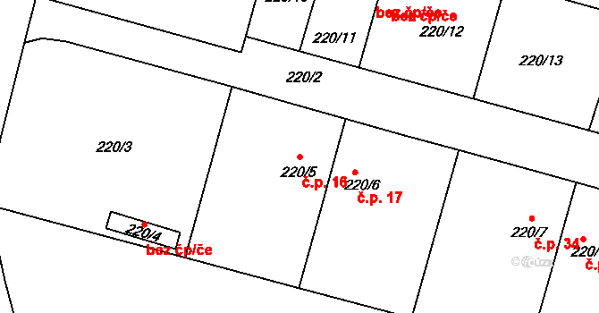 Kamenný Dvůr 16, Kynšperk nad Ohří na parcele st. 220/5 v KÚ Kamenný Dvůr, Katastrální mapa