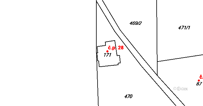 Půlpecen 28, Chrastavec na parcele st. 171 v KÚ Chrastavec, Katastrální mapa
