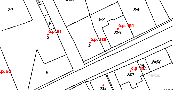 Jívová 186 na parcele st. 2 v KÚ Jívová, Katastrální mapa