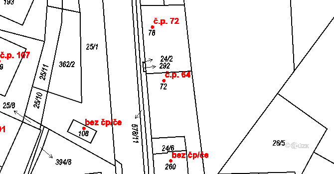 Kyškovice 64 na parcele st. 72 v KÚ Kyškovice, Katastrální mapa