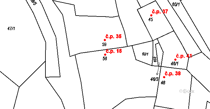 Vodochody 15, Straškov-Vodochody na parcele st. 58 v KÚ Vodochody, Katastrální mapa