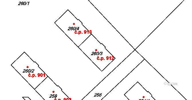 Poruba 912, Orlová na parcele st. 260/3 v KÚ Poruba u Orlové, Katastrální mapa