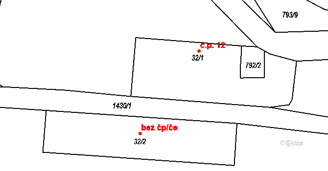 Pikov 12, Borotín na parcele st. 32/1 v KÚ Pikov, Katastrální mapa