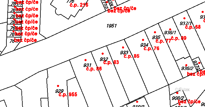 Klíše 83, Ústí nad Labem na parcele st. 932 v KÚ Klíše, Katastrální mapa