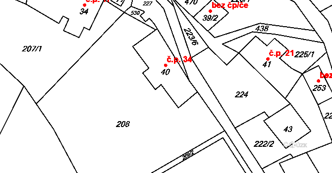 Litice nad Orlicí 34, Záchlumí na parcele st. 40 v KÚ Litice nad Orlicí, Katastrální mapa