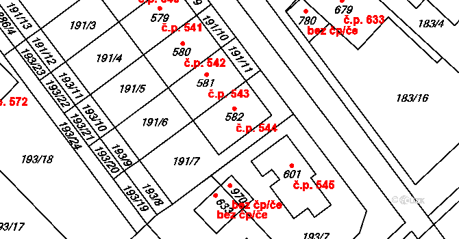 Hrotovice 544 na parcele st. 582 v KÚ Hrotovice, Katastrální mapa