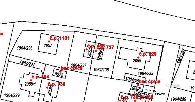Borovina 466, Třebíč na parcele st. 2056/1 v KÚ Třebíč, Katastrální mapa