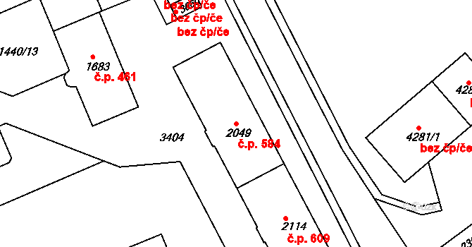 Chrudim III 584, Chrudim na parcele st. 2049 v KÚ Chrudim, Katastrální mapa