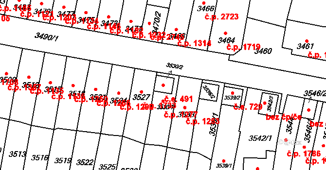 Líšeň 491, Brno na parcele st. 3530/2 v KÚ Líšeň, Katastrální mapa