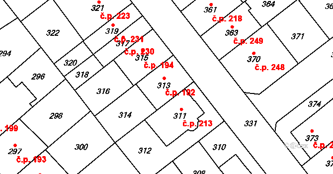 Medlánky 192, Brno na parcele st. 313 v KÚ Medlánky, Katastrální mapa