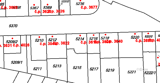 Židenice 3619, Brno na parcele st. 5214 v KÚ Židenice, Katastrální mapa