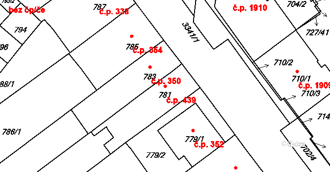 Pelhřimov 439 na parcele st. 781 v KÚ Pelhřimov, Katastrální mapa