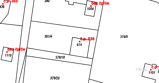 Janovice 536 na parcele st. 874 v KÚ Janovice u Frýdku-Místku, Katastrální mapa